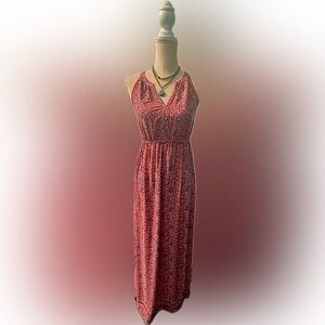 Red Flowered Cotton Maxi Dress M